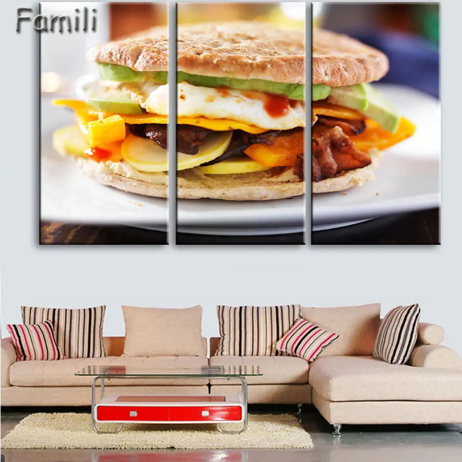 

3pcs French Fries Beef Burger Fast Food Unframed Painting Wall Art Prints Modern Home Wall Art Decoration Printed Posters