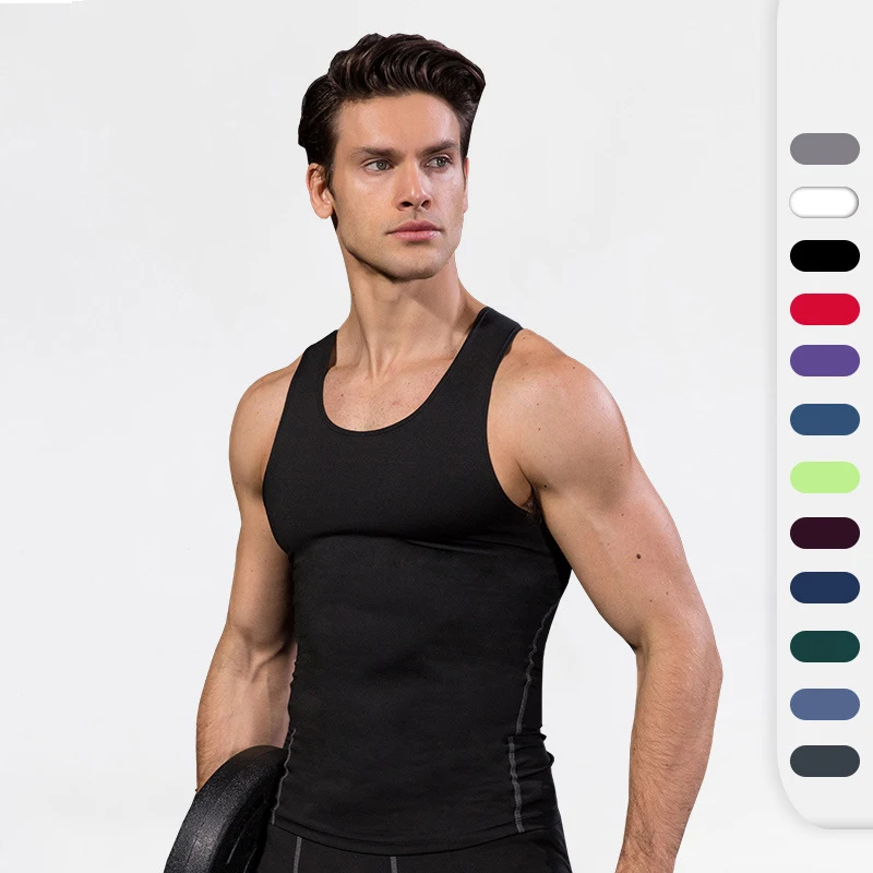 Canottiera da uomo a compressione da allenamento allenamento canottiere attillate palestra asciutta senza maniche Fitness camicia elastica grande