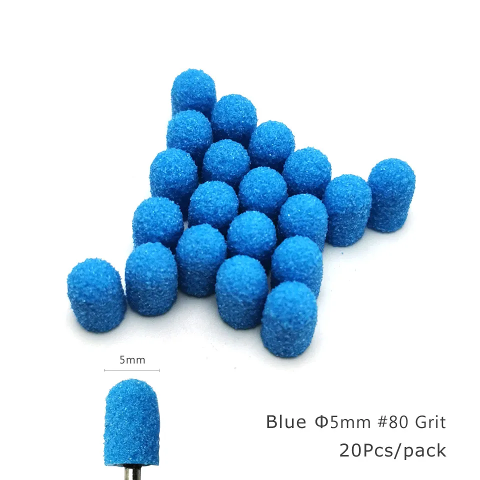 HYTOOS 20Pcs Blue Plastic Base Sanding Caps With GripPedicure Polishing Drill Bit Drill Accessories Foot Cuticle Calluses Tool