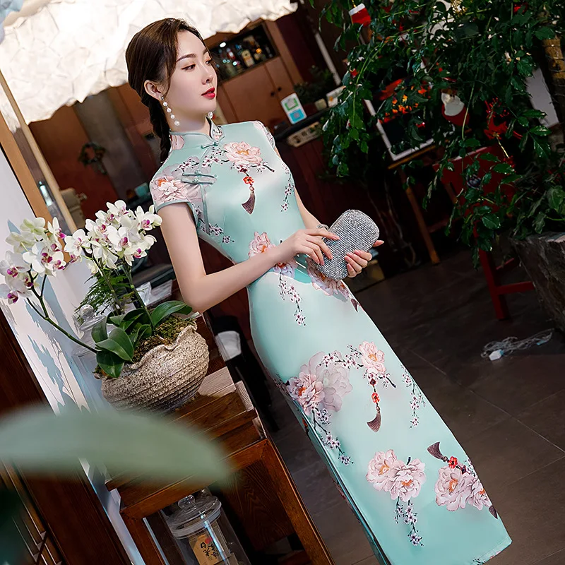 Vestido Cheongsam con estampado para mujer, ropa de moda de talla de ciruela, vestido clásico y moderno, novedad de primavera 2020