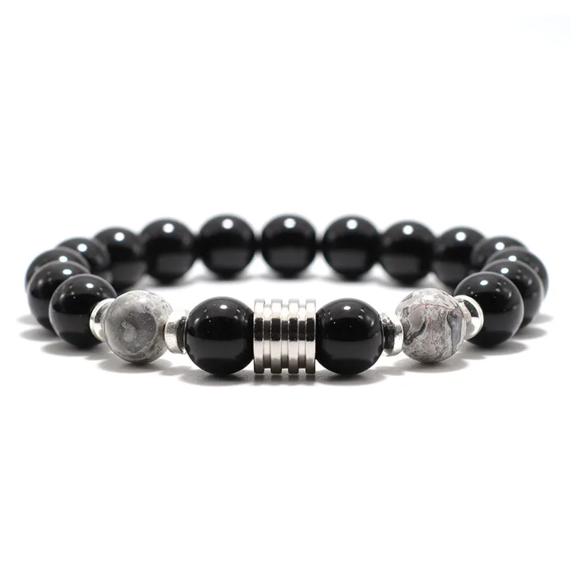 10mm Handmade Black Obsidian Beads Bracelet Charms Stainless Steel Mens Braclet For Male Armband  Party Jewelry Homme