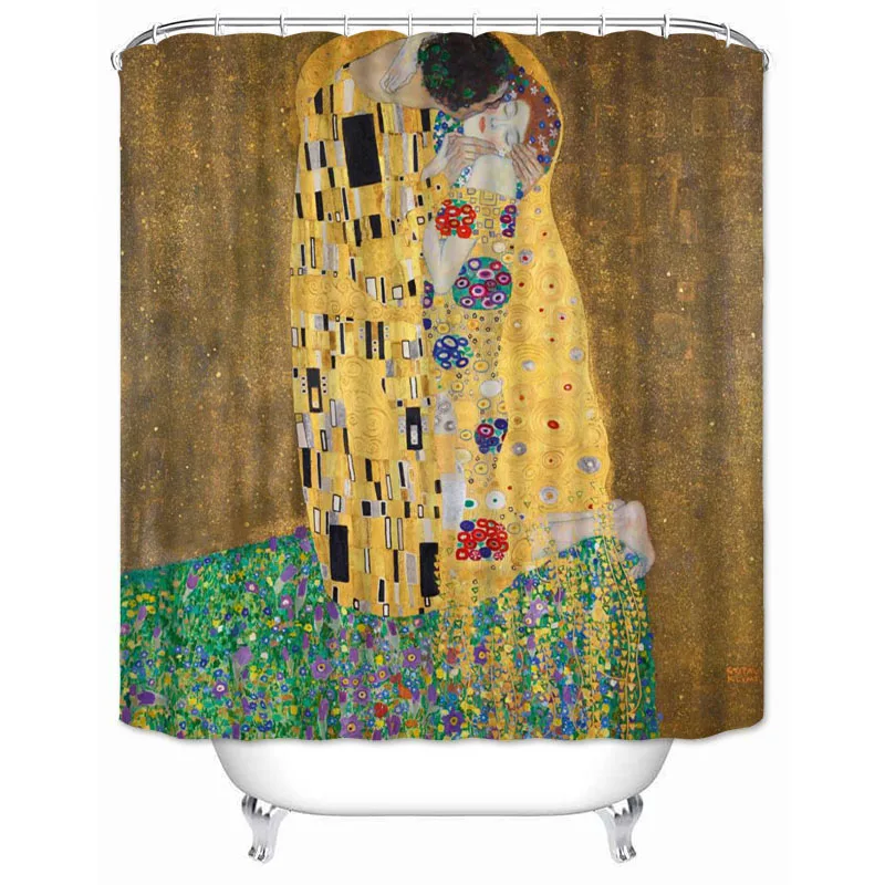 Musife Custom High Quality The Kiss by Gustav Klimt Shower Curtain Waterproof Bathroom Polyester Fabric Bathroom Curtain