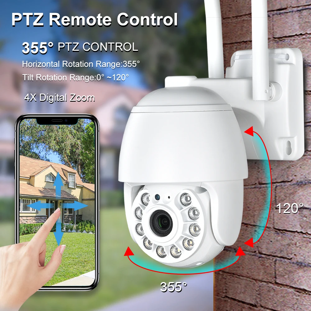 Wireless 2MP IP Camera Security WiFi 4X Digital Zoom Motion Detection Color Night Vision Outdoor IR Audio Video PTZ Mini Camera