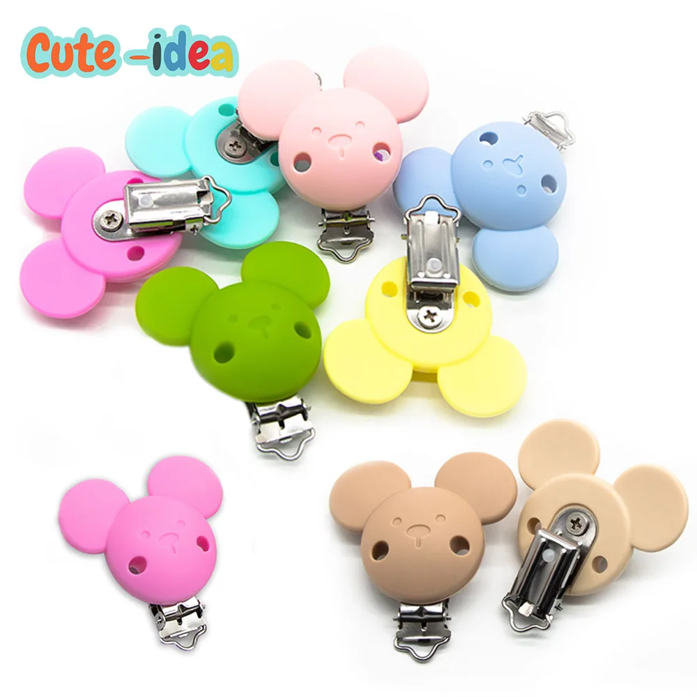 Cute-idea 2PCS Baby Silicone Pacifer Clips Mouse Shape Food Grade Baby Goods Nursing teething Pacifier chain toys Accessories