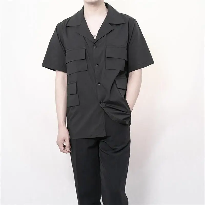 Men's Short Sleeve Shirt Summer New Classic Dark Cargo Style Pocket Decoration Casual Loose Large Size Half Sleeve Shirt