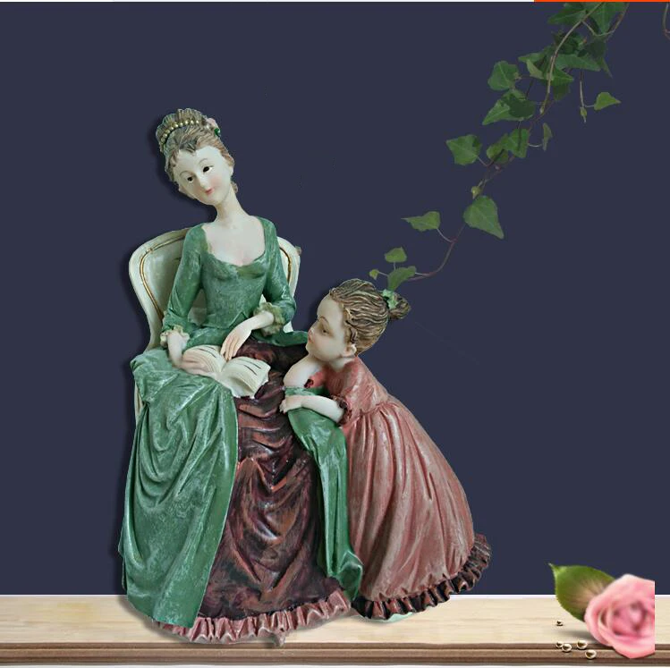 European Resin Family Mother Daughter Angel Figurines Wedding Gifts Home Livingroom Table Statue Furnishing Decoration Crafts