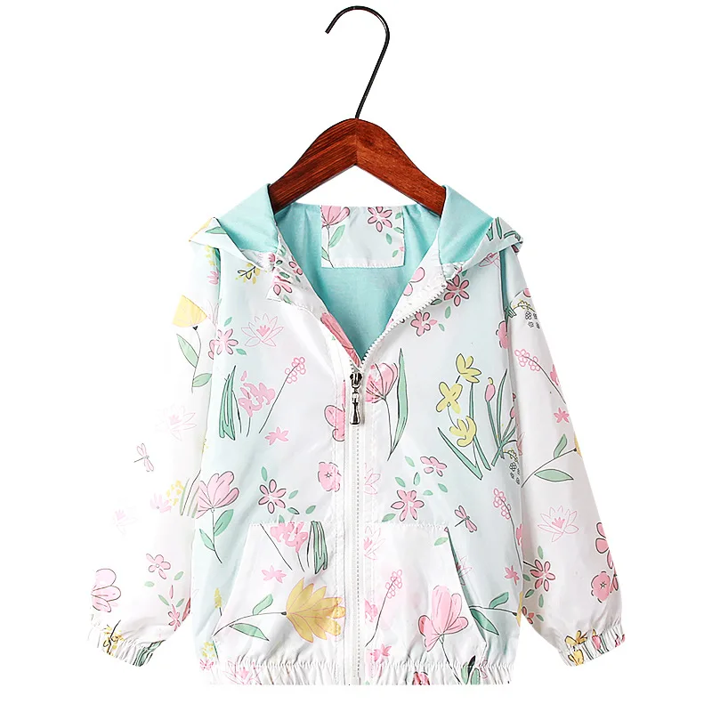 

New Jacket Girls Coats Hooded Unicorn Rainbow Pattern Baby Girls Clothes Outerwear Kids Windbreaker Girls Jackets Spring Autumn