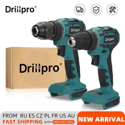 Drillpro Brushless Electric Screwdriver Hammer Drill 13mm 10mm 21+1 Torque Cordless Electric Drill for Makita 18V Battery