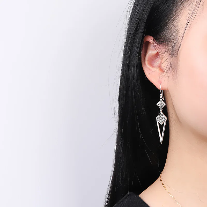 Uglyless Simple Geometric Jewelry for Women Thai Silver 925 Silver Exotic Triangle Brincos  Mysterious Marcasite Vintage Jewelry
