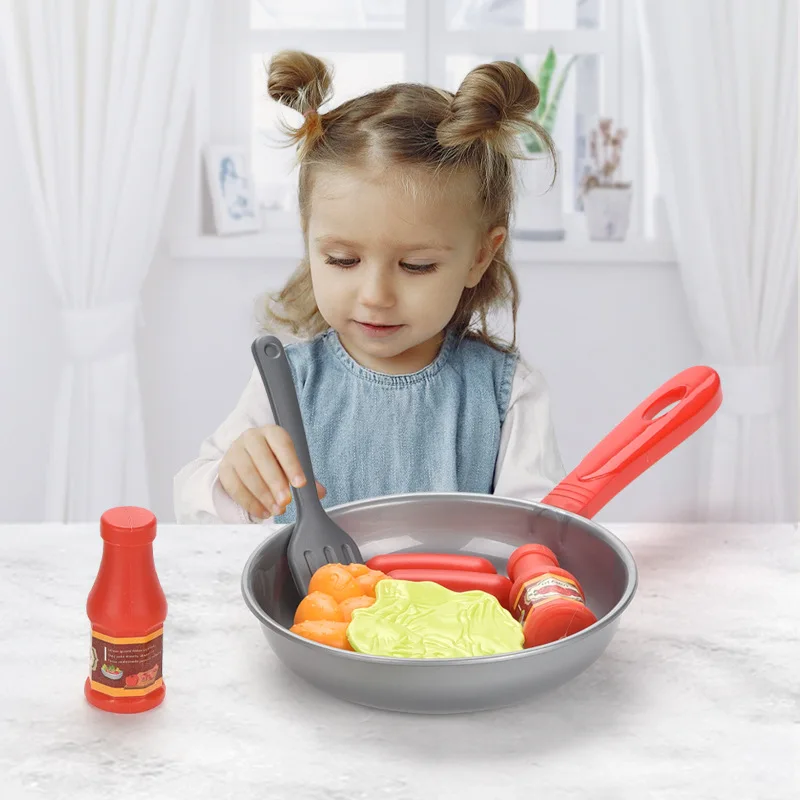 7PCS Children Pretend Play Kitchen Toy Set Miniature Kitchen Simulation Food Cookware Pot Pan Cooking Play House Toy For Girls