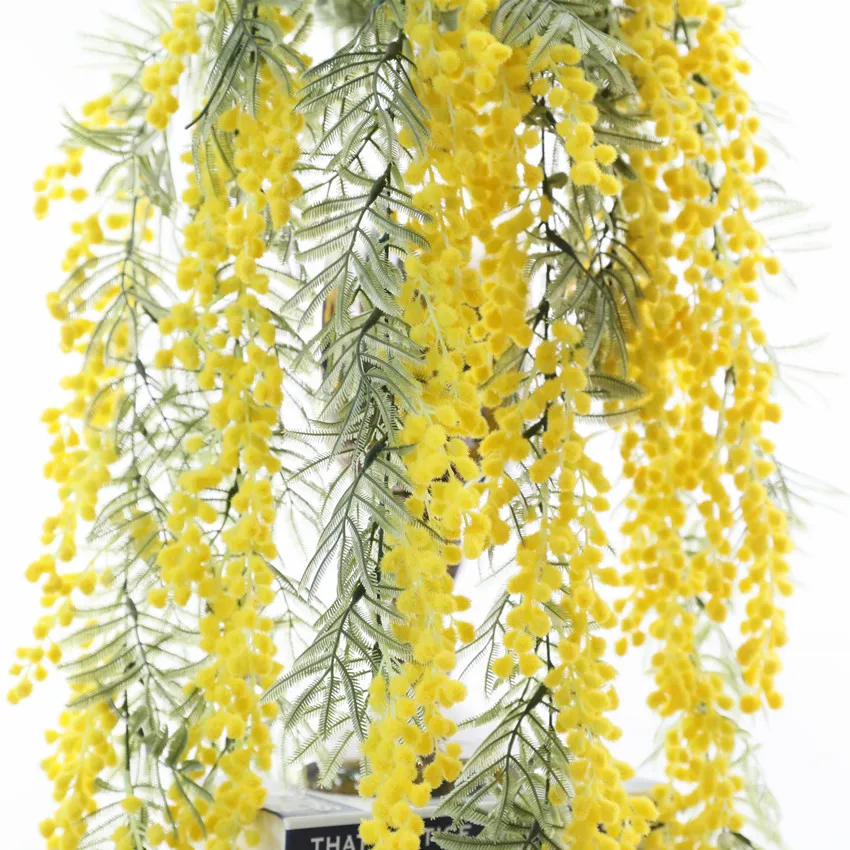 1PCS Artificial Flowers Australia Acacia Yellow Mimosa vine Spray hanging Silk Flower Wall Wedding Plants Party Event Decor