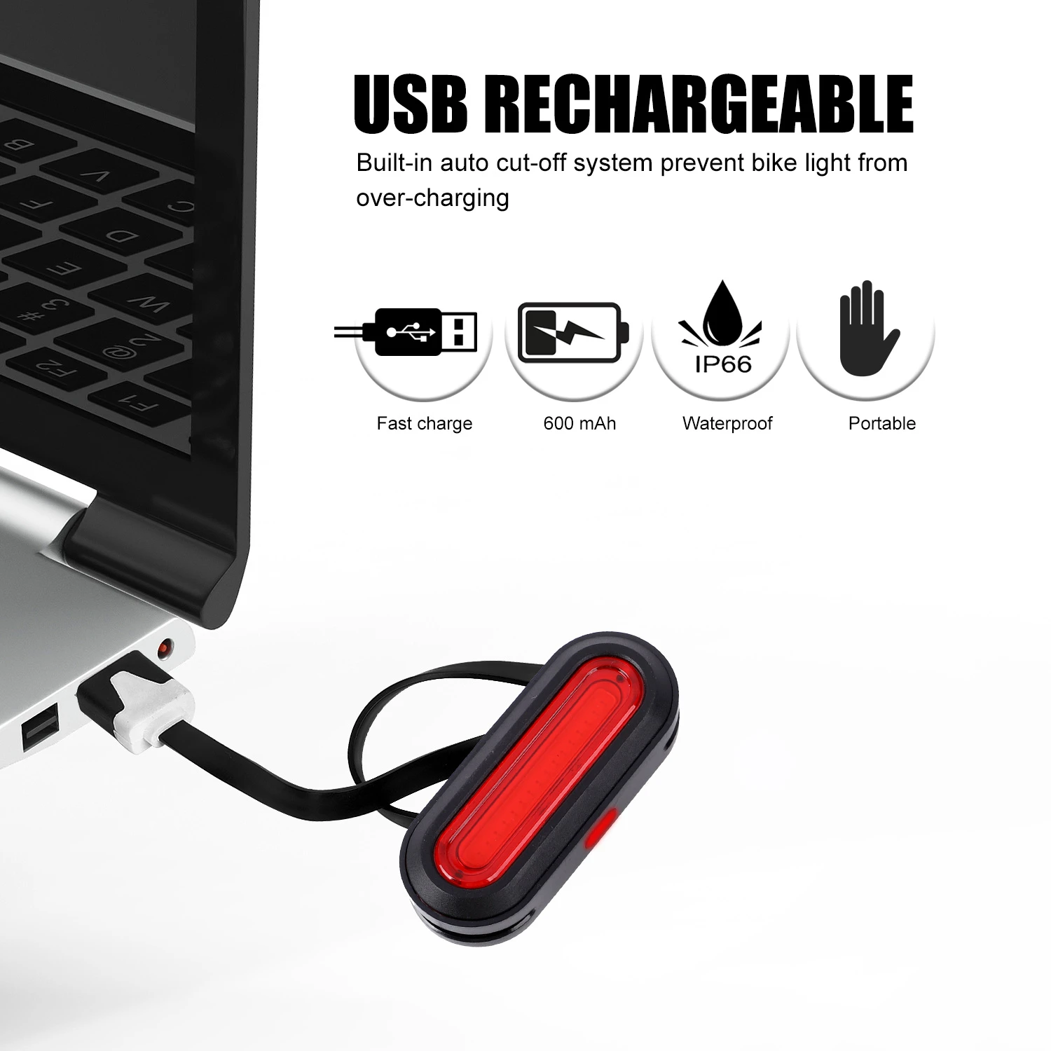 WEST BIKING Bicycle Rear Light USB Rechargeable LED Tail Light 6 Mode Cycling Safety Helmet Bag Flash Lamp Bike Accessories