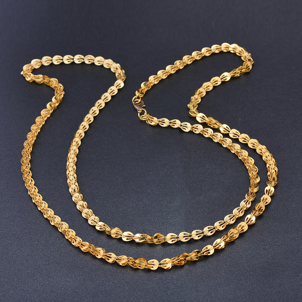 Dubai Gold Color Necklace 120cm Gold  chain necklace For Women Girl Wife Bride