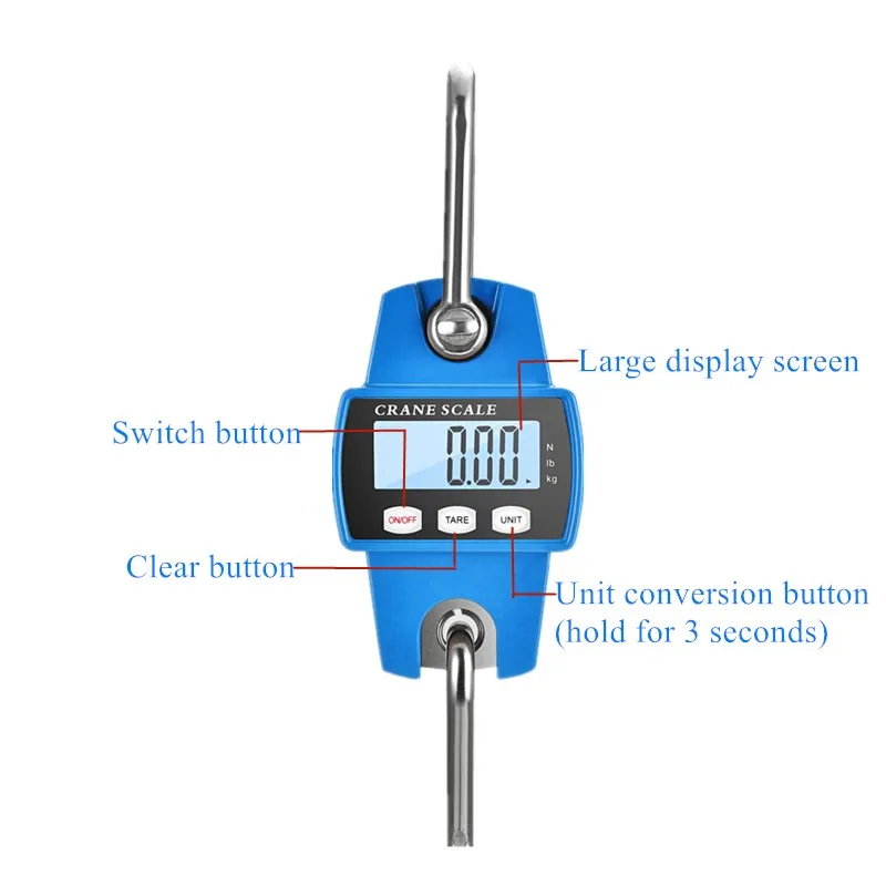 Digital Crane Scale 150kg 200g 300kg 500kg Heavy Duty Stainless Steel Hook Scale Hanging LCD Loop Electronic Weight Balance