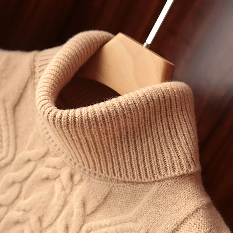 Stereo Cable Turtleneck 100% Fine Wool Big Turn-Down Collar Knitted Women Vest Short Vintage Sleeveless Sweater Twisted Thick