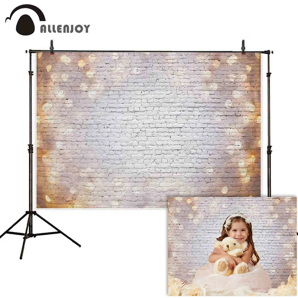 

Allenjoy photography backdrop glitter bokeh white vintage brick wall background for photo photophone photocall indoor decoration