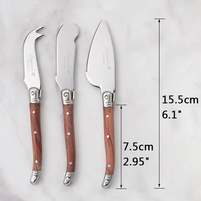 3pcs Laguiole Cheese Knife Set Wood Handle Butter Spreader Knives Mini Cream Cheese Cutter Slicer Restaurant Bar Tool 6inch 15cm