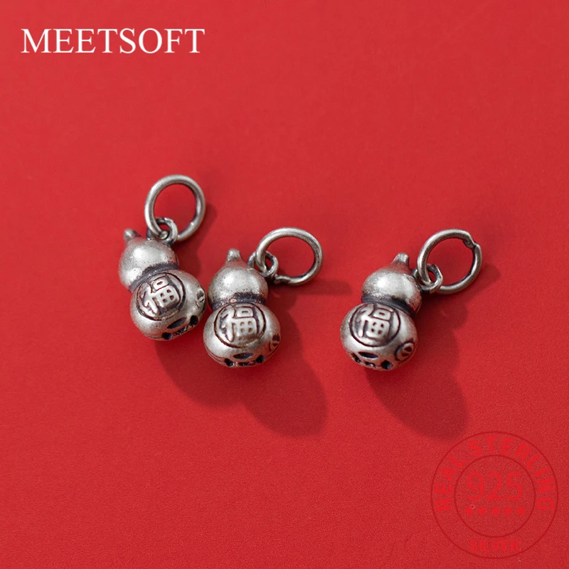 

MEETSOFT Vintage S925 Sterling Silver Frosted Matte Blessing Gourd Pendant Charms of DIY Handmade Fine Accessories Drop Shipping