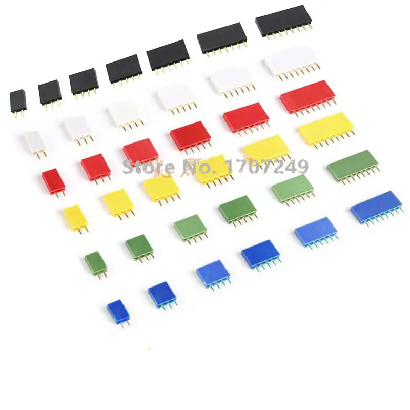 Czerwony Zielony Niebieski Żółty Biały Czarny Rozstaw 2,54 mm Jednorzędowa żeńska / rzędowa igła 2 ~ 40P Gniazdo PCB Płytka Pin Header Złącze Listwa