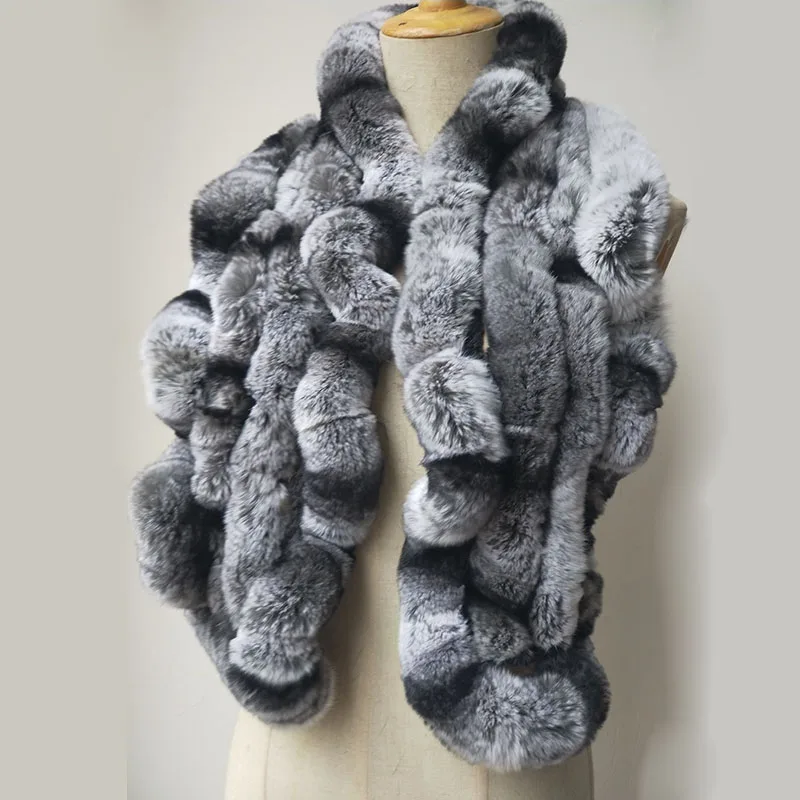 Women Real Rex Rabbit Fur Scarf Thick Warm Winter Long Genuine Fur Scarves Female Yellow Neck Warmer