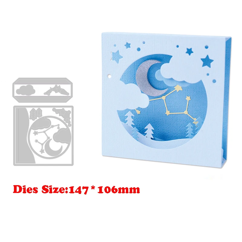 New Metal Night Starry Sky Cutting Dies for 2021 Scrapbooking Box Frame Mold Embossed Moon Stencils Card Making