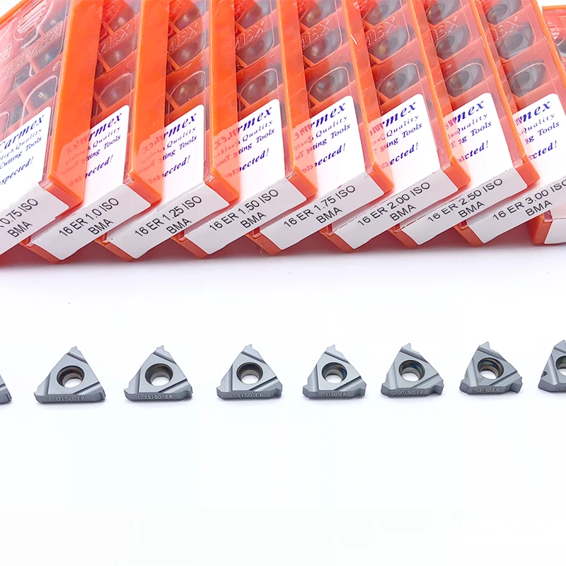 Inserto de carburo 16ER 11ER 0,5 0,75 ISO 1.0ISO 1,25 1.50ISO 1.75ISO 2.0ISO 2.5ISO BMA, herramienta de torneado roscado CNC, cortador de torno, 10 Uds.