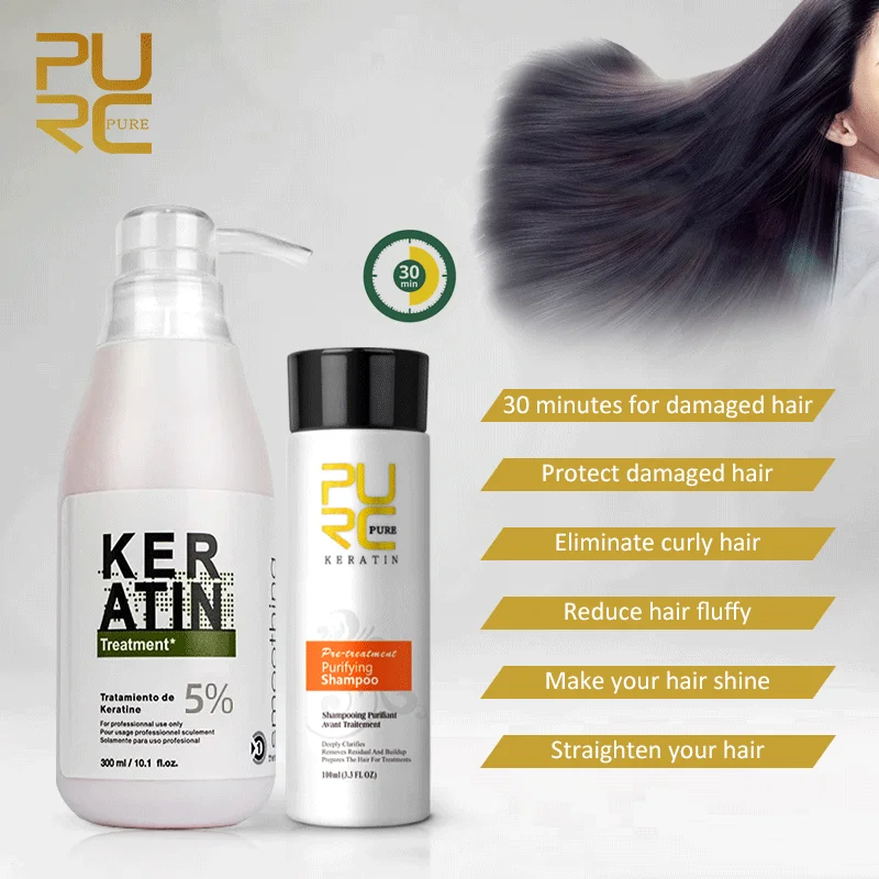 PURC Brazilian Keratin Hair Treatment Set Straightening Smoothing Repair Damage Hair Care Products