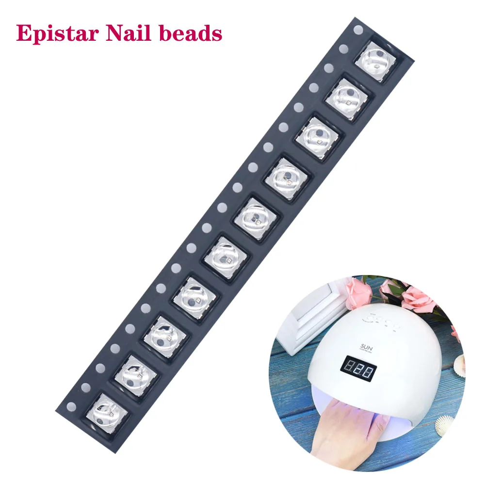 EpistarA-Lampe à ongles LED UV, 10 pièces, perle SMD 5050 5051 5054, 365 + 405NM, diodes pour séchage des ongles, réparation de perles