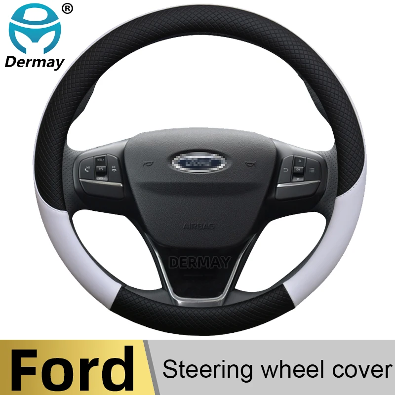 100% DERMAY Brand Leather Car Steering Wheel Cover Anti-slip for Ford Focus 2 3 4 MK1 MK2 MK3 MK4 Auto Interior Accessories