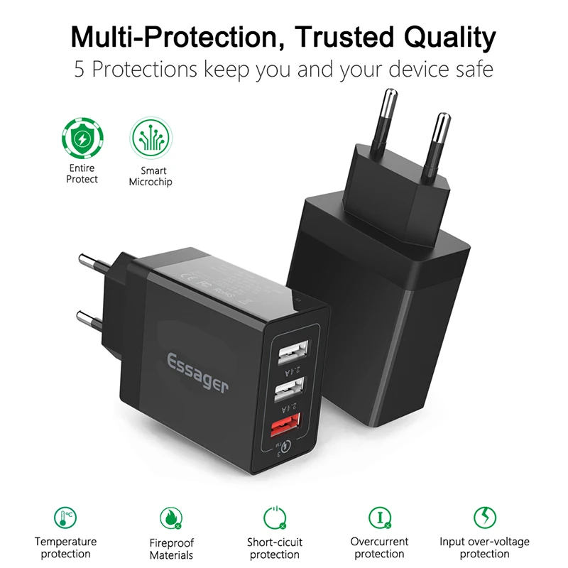 Essager USB Charger QC3.0 30W Quick Charge Wall Charger For iPhone 14 Xiaomi Samsung Fast Charger Mobile Phone Charger Adapter