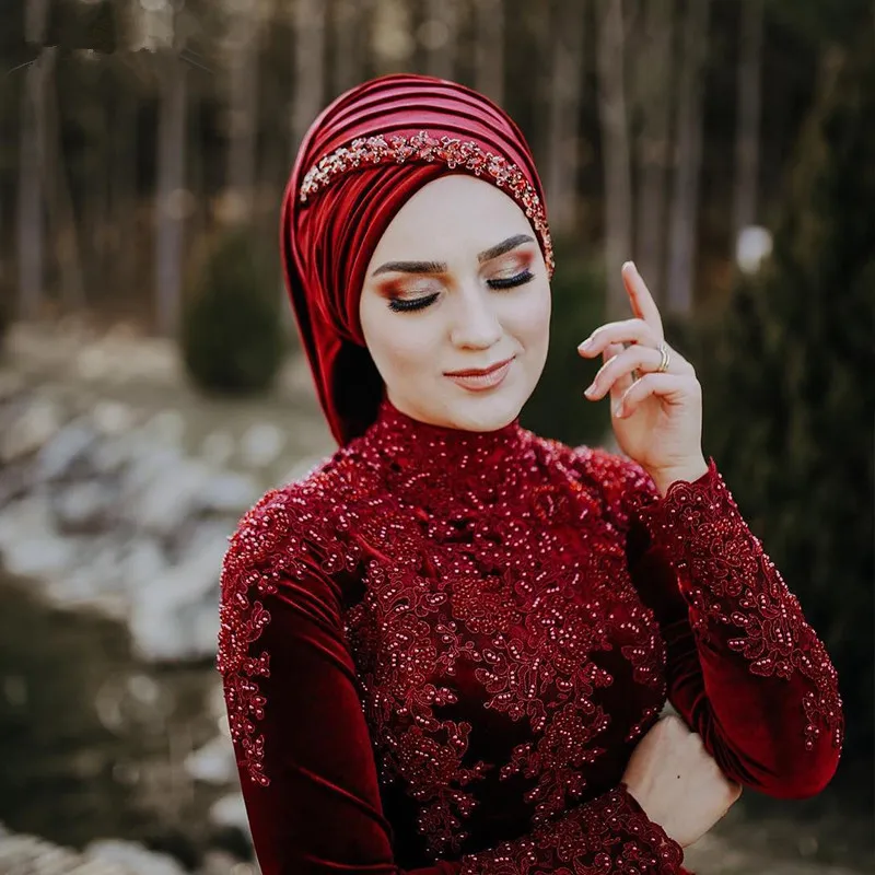 Robe de soirée à col haut en dentelle perlée, caftan, velours africain, arabe, robe de bal musulmane, couleur bordeaux