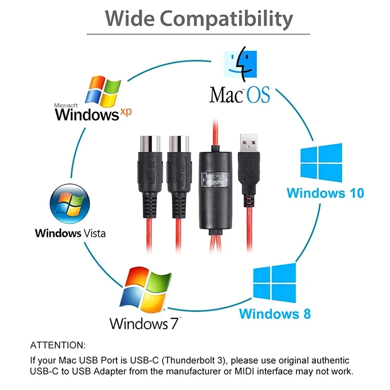 Midi 5-Pin na USB In-Out Adapter do kabla konwerter dla systemu Windows Mac z systemem Ios laptopa, aby pianino klawiatura