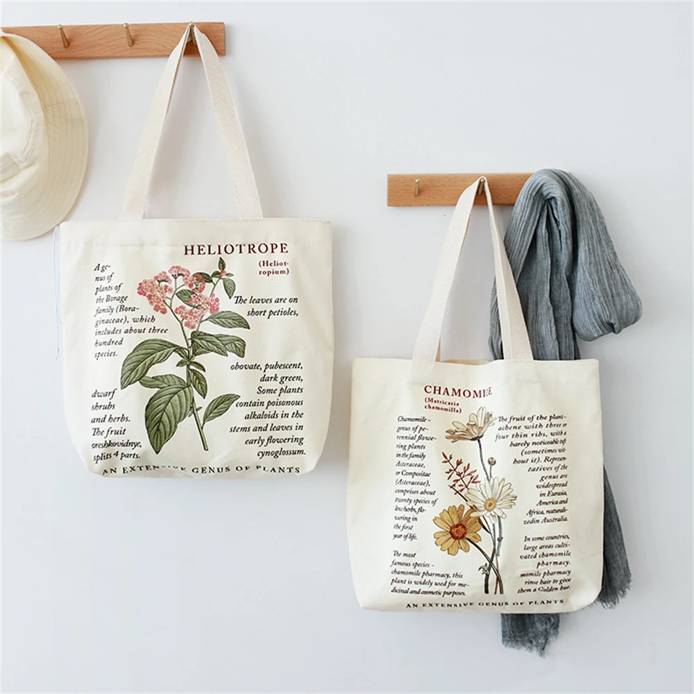 

Women's Canvas Shopping Bag Eusable Grocery Shoulder Bag Floral Pattern Printing Handbag Shopper Bags Tote Bag