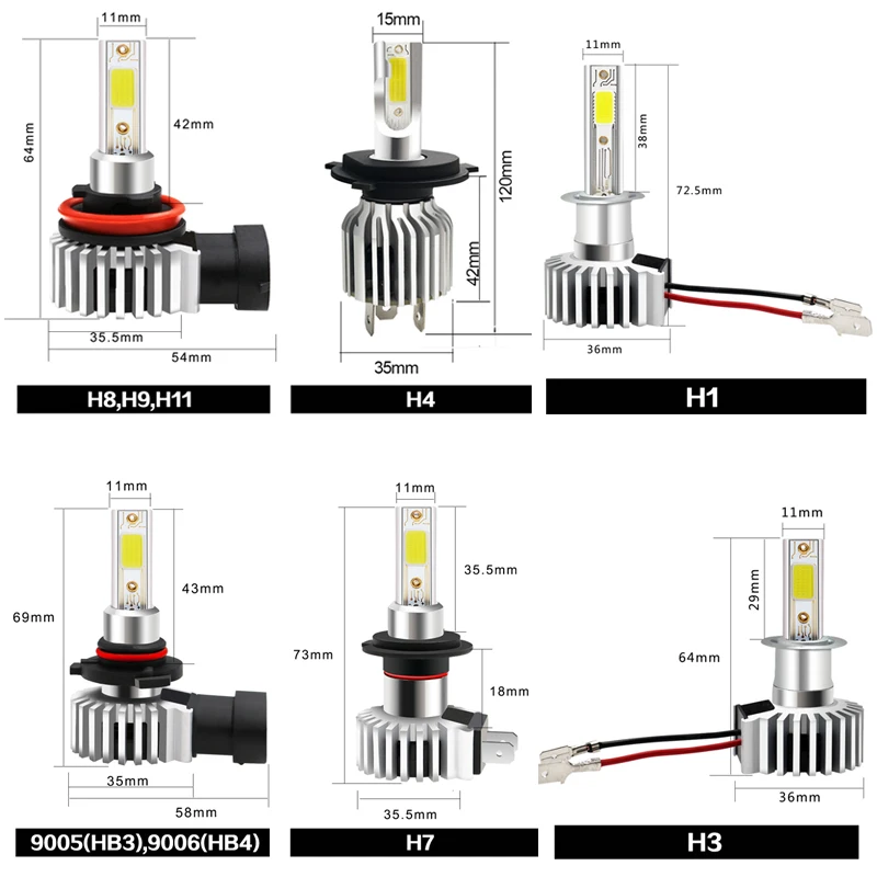 2pcs Car LED Headlight Bulb Fog Light H11 9006 HB4 9005 HB3 H4 H7 H8 H1 for ford focus 2 mk2 3 mk3 fiesta mk7 mondeo mk4 4 mk5