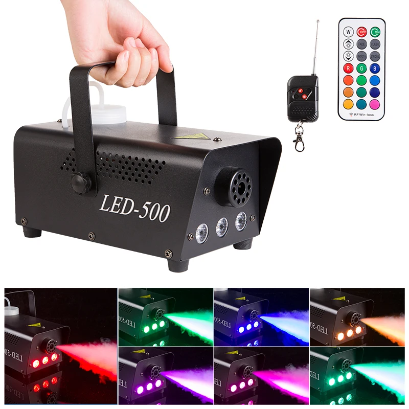 Mini 500W LED RGB Wireless Remote Control Fog Machine Pump Dj Disco Smoke Machine For Party Wedding Christmas Stage LED Fogger