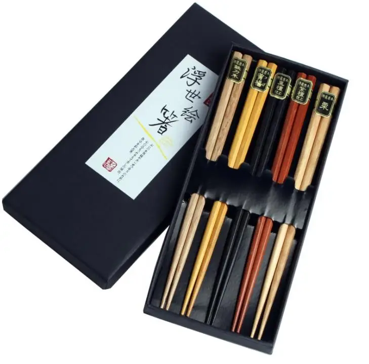 

5pair/set (50SET) Chinese Wooden Chopsticks Tableware Anti-skid Household Wooden Set Chopsticks Holder Cutlery Gift Box SN3852