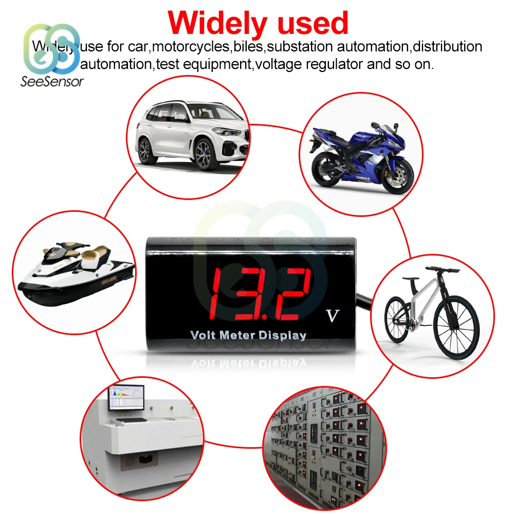 DC 12V Waterproof LED Digital Display Voltage Volt Gauge Voltmeter Voltage Indicator Monitor Detector Car Motorcycle Panel Meter