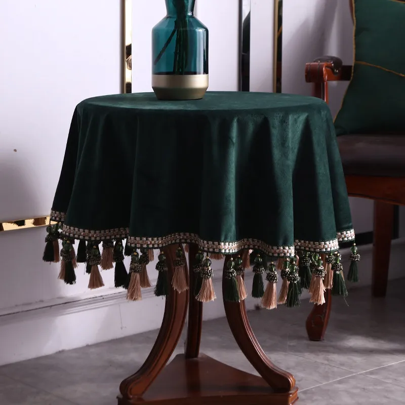 Luxury Small Round Table Cloth Cover Noble Solid Velvet Rectangle Elegant Tablecloths Dustcloth Tablecloth Tassel Tapete