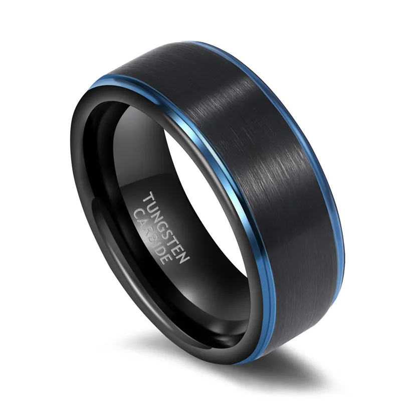 Tigrade Women Men Black Ring with Blue Line Brushed 6mm 8mm Tungsten Carbide Daily Jewelry Unisex Rings Dark