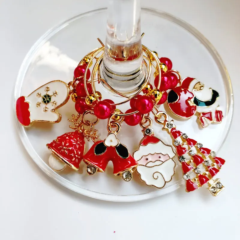Set of 6pcs Christmas Party Wine Glass Marker Charms Rings Marker Bar Table Decorations