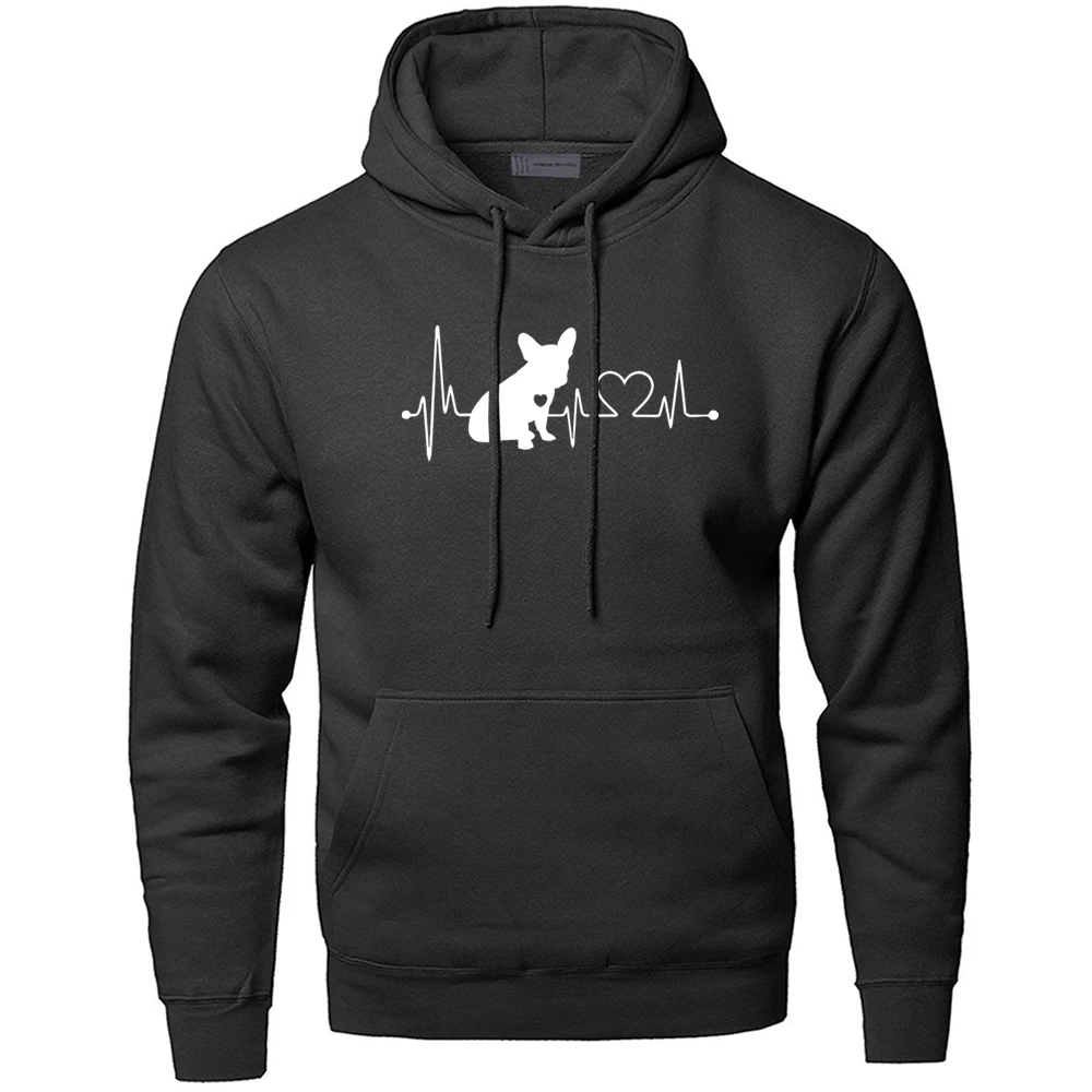 

French Bulldog Heartbeat Love Electrocardiogram Pullover Printed Hoodies Winter Men Street Hoodie Warm Fitted Casual Sweatshirt