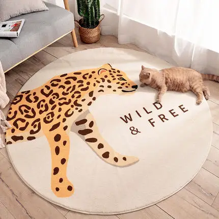 

Round Cartoon Round Carpet for Children, Tiger, Zebra, Lovely, Bedroom, Living Room, Lamb Fleece, Household Mat