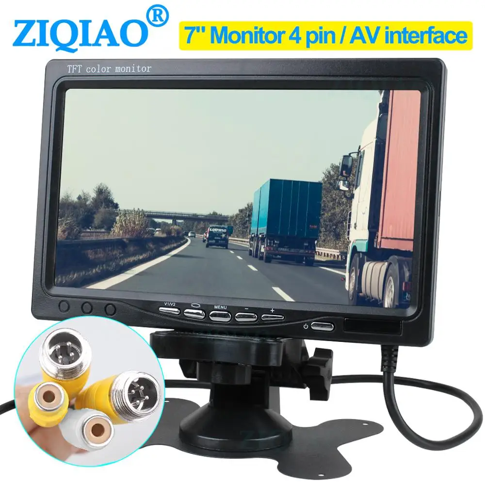 ZIQIAO 7 Inch LCD Truck Bus Harvester Monitor 2-Way Video Input 4PIN AV Interface Optional P06