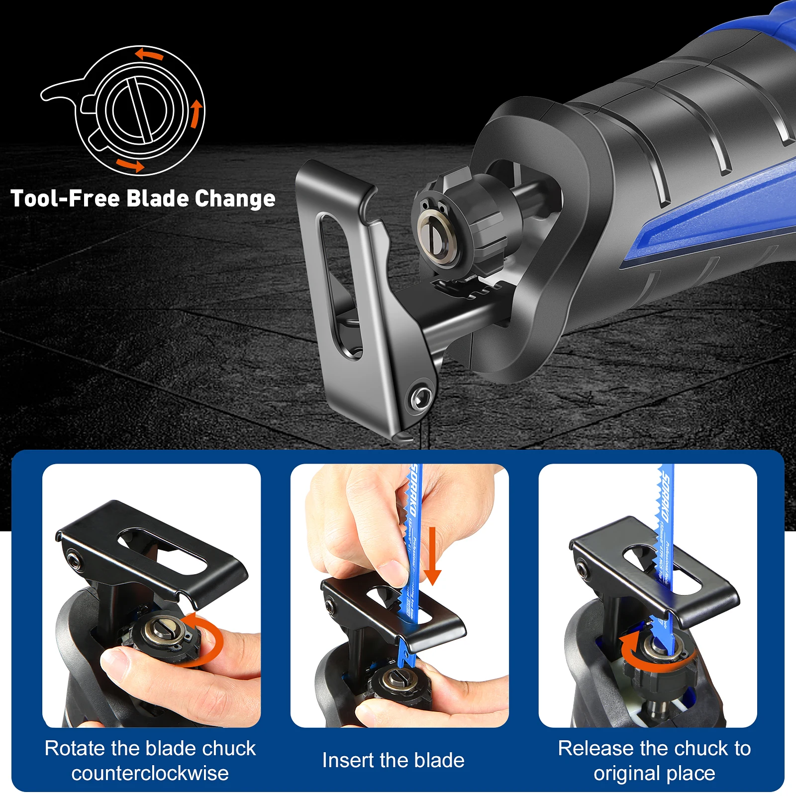 SORAKO 18V 3000SPM 무선 전기 왕복 톱 가변 속도 금속 목재 절단 도구 전기 톱