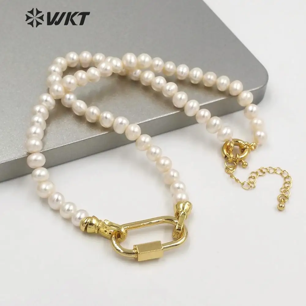 WT-JN134 WKT High Quality Popular Natural 6mm Pearl Beads Necklace With Gold Plated Clasp Gorgeous Wedding Ladies Jewelry