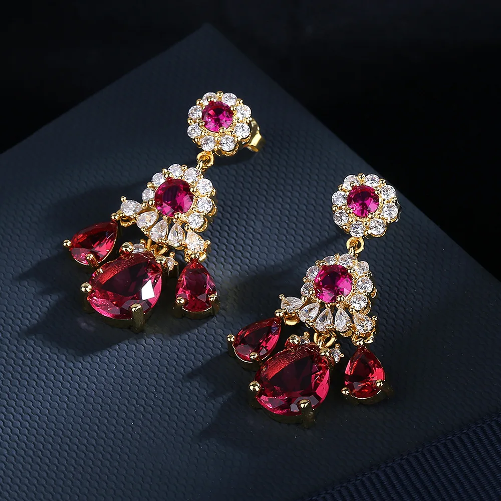 925 sterling silver fashion trend colorful diamond geometric earrings female party birthday earrings