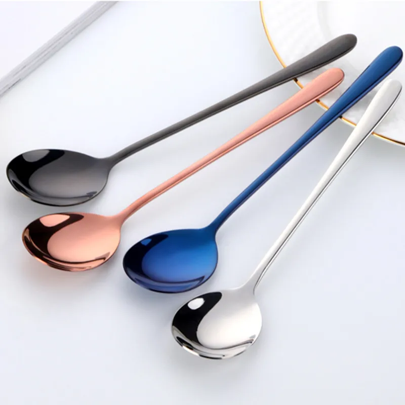 Korean Spoon with Long Handle, Stainless Steel Dinner Spoon,Gold Soup Spoon, Dessert, Ice Scoop, Kitchen, Rice, Salad Spoon