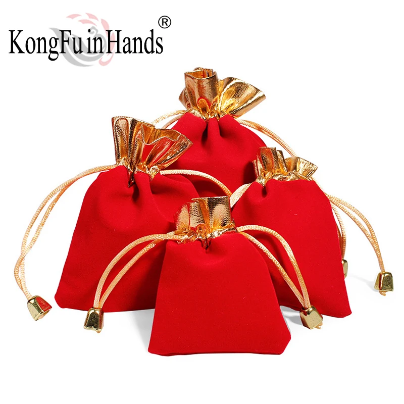 

Red Style Jewelry Bag Fashion Simple Bound Flannel Bronzing Necklace Earrings Candy Storage Bag Festive Gift New Year Small Bag