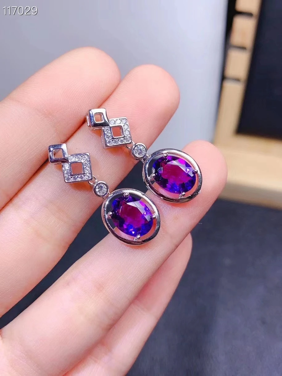 Newest Style Purple Amethyst Stud Earrings for Women Ornament 925 Sterling Silver Attractive Gem Color Girl Birthday Gift