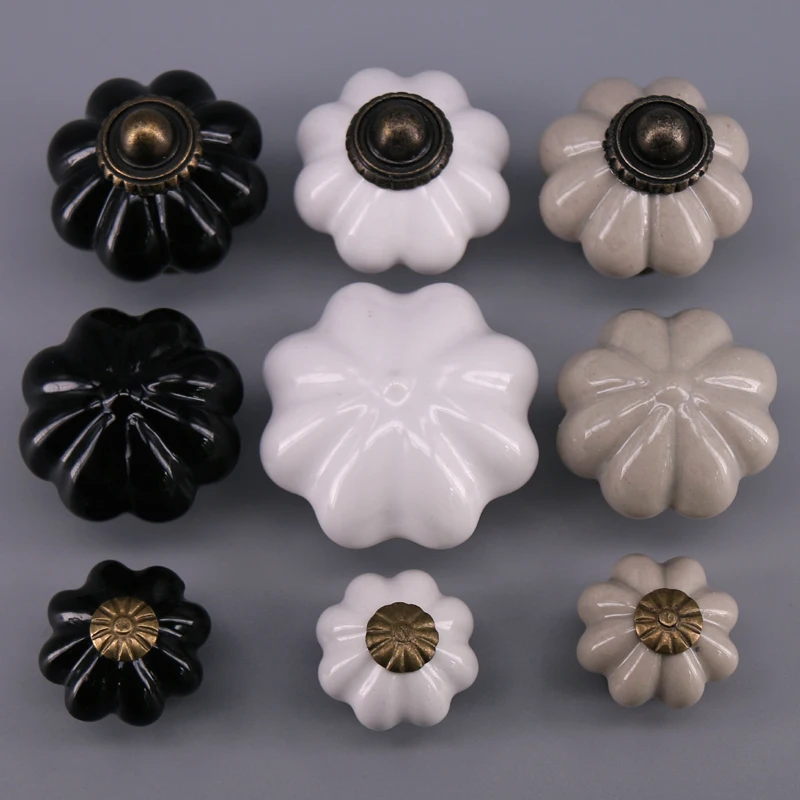 1x Black White Pumpkin Handles and Knobs Kitchen Cabinet Furniture Pulls for Drawer Cupboard Door Decorated Handware Knobs